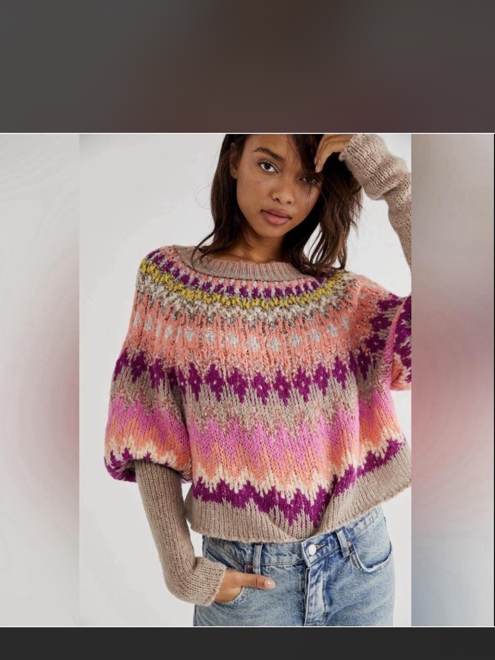 Free People Multicolor Fair Isle Scoop Neck Sweater - Beige, Pink & Purple